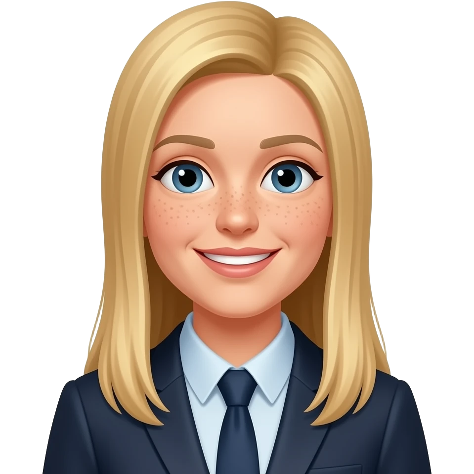 white, long striaght blonde, teacher  with freckles emoji