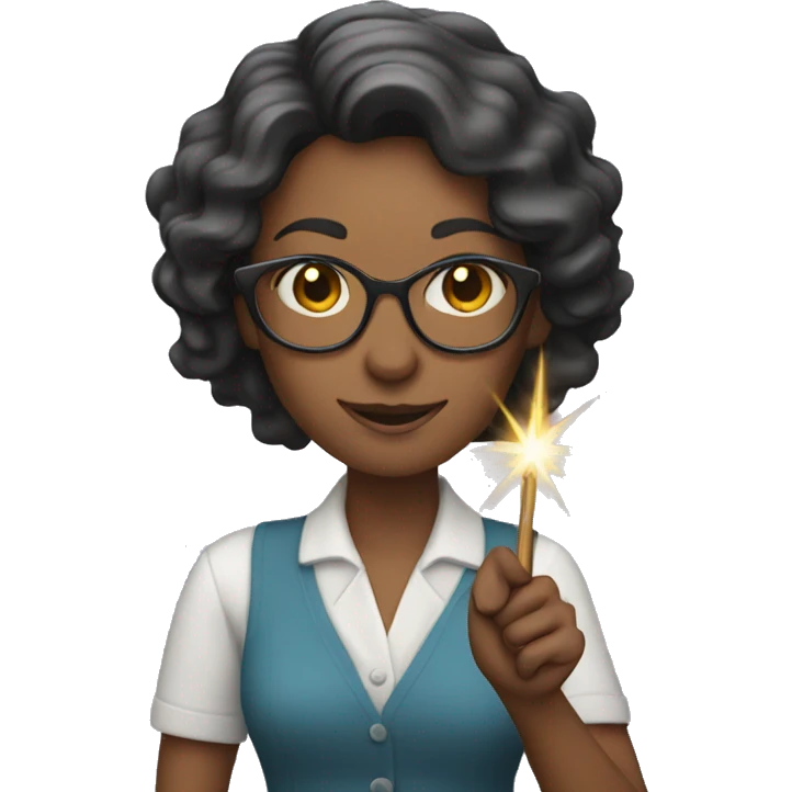 a female teacher holds a magic wand in her hand emoji