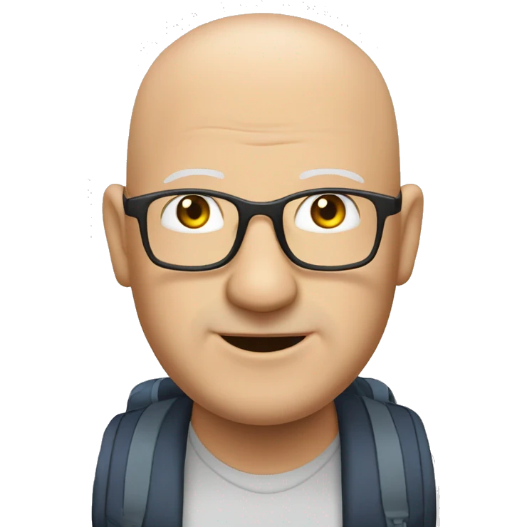 a bald fat friendly man no spectacles and no facial hair who is welcoming in his mid 50s for a travel tour guide company logo emoji