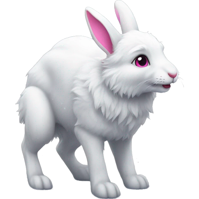 White Bunny with pink ears and a wolf are in the snow emoji