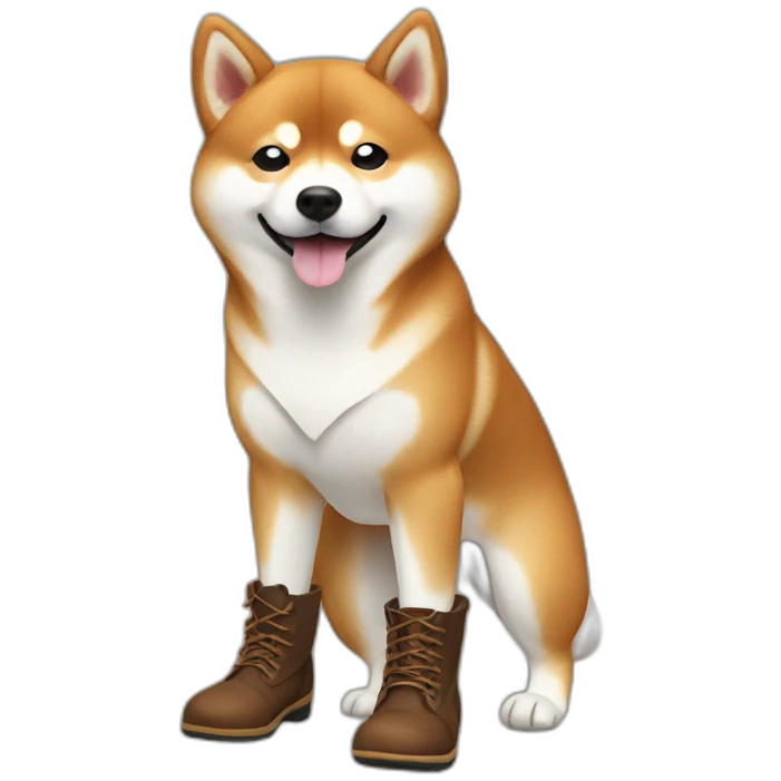 shiba wearing brown boots on all 4 feets emoji