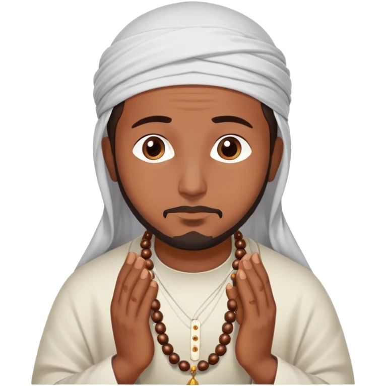 Muslim person in deep contemplation with prayer beads emoji
