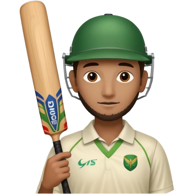i want a emoji suitable for a logo s well.
it should contain a man holding cricket bat and is wearing all the cricket accessories with no human face  emoji
