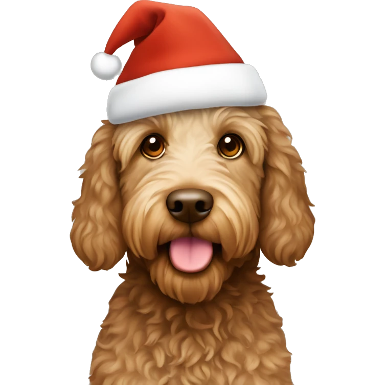 Labradoodle with a brown christmas hat emoji