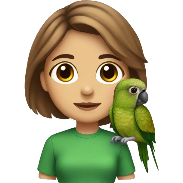 green cheek conure with a girl with brown hair  emoji