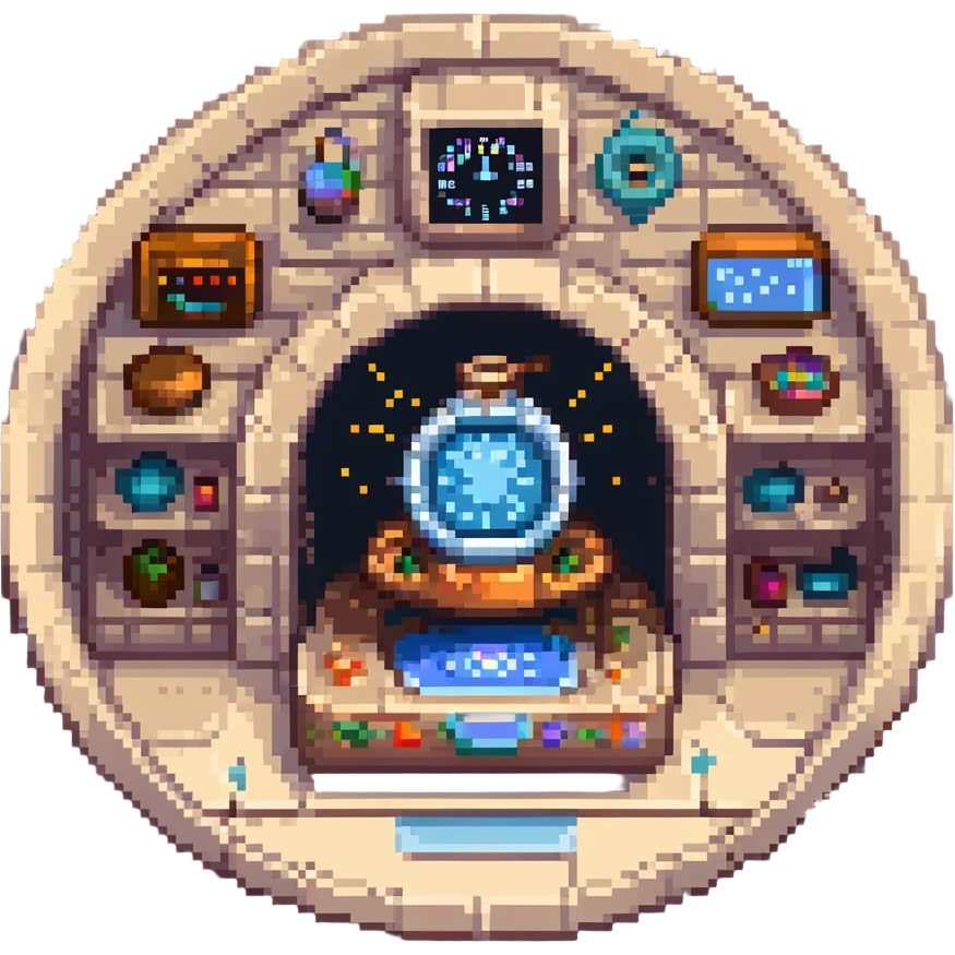 A transcendent baker manipulating timelines and alternate realities to bake. Ingredients phase in from other dimensions, and the oven warps space itself. UI is fragmented, shifting, and surreal—portals, time loops, and morphing recipe glyphs. emoji