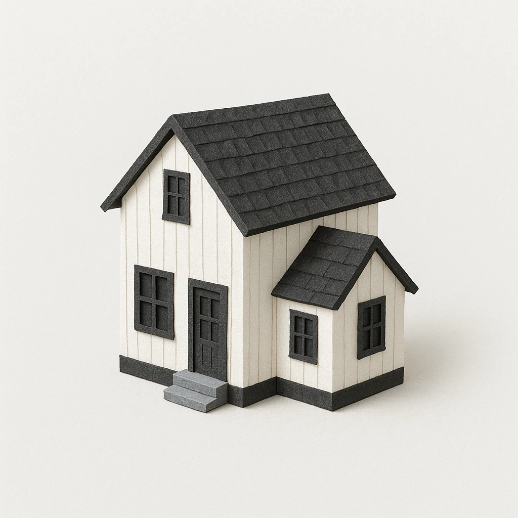 modern farmhouse dollhouse, 3d isometric, white with black trim emoji