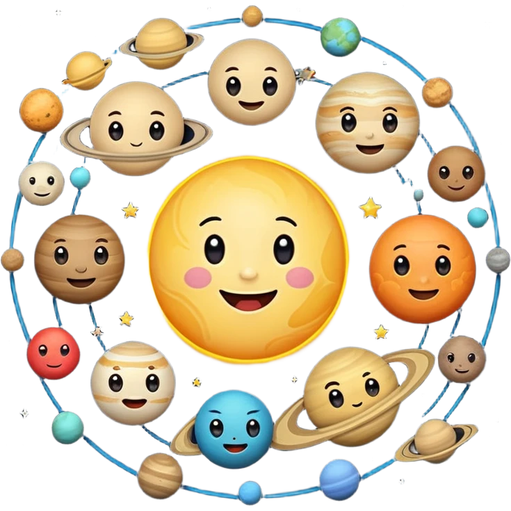 Solar system planets with cute faces emoji