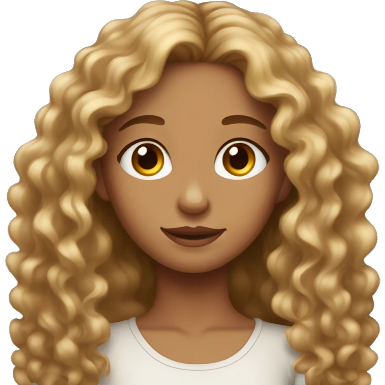 Pretty girl with tan skin, hazel eyes, and long golden brown curly hair emoji