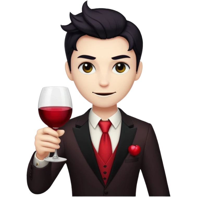 Lucifer from Hazbin Hotel as an apple-style emoji, holding a wine glass, looking sophisticated emoji
