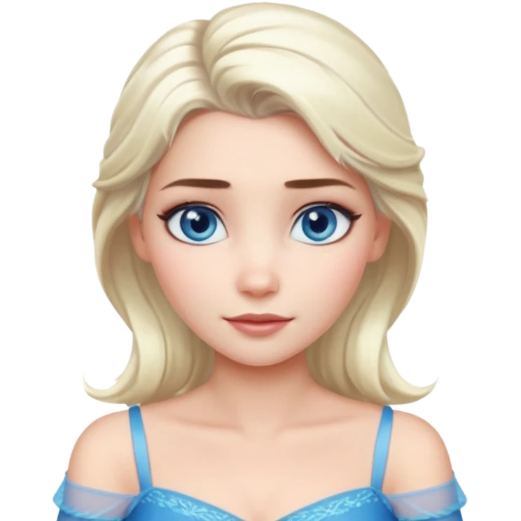 Кинематографический реалистичный портрет Эльзы с реалистичной текстурой кожи, мягким естественным освещением и изящно детализированными платиново-русыми волосами Её  выразительные голубые глаза излучают уверенность, спокойное выражение. Портрет отличается мягким чарующим сиянием с прохладной emoji