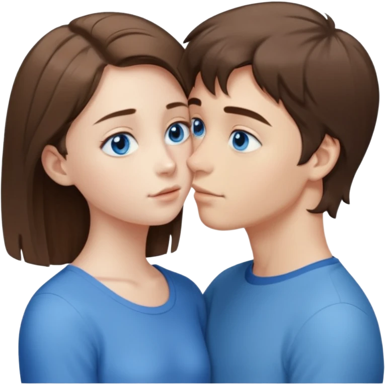 tall pale boy with blue eyes and medium length hair kissing a short girl with blue eyes and light brown shoulder length hair  emoji