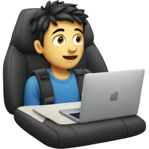 boy in car looking up a website emoji