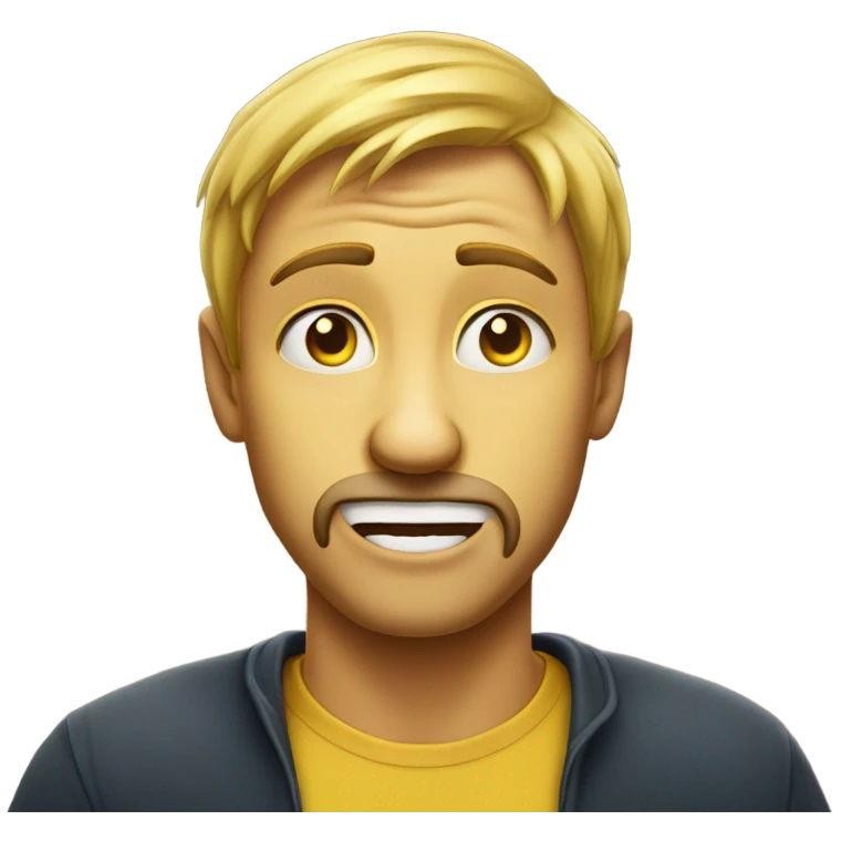 Normal yellow emoji circle face with a finger pulling down the bottom lip of a man with a charismatic face emoji