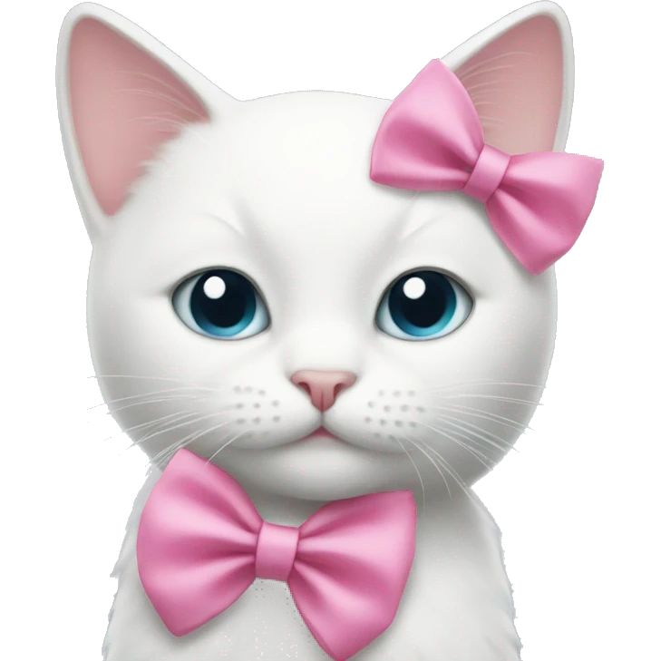 A white cat holds a pink bow in his hands emoji