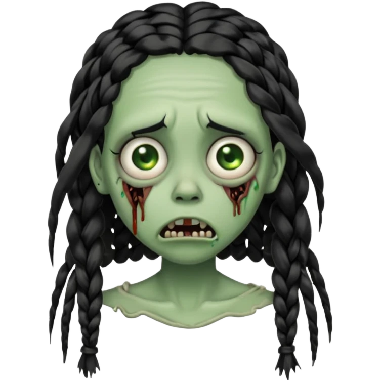 make a zombie with a droopy mouth girl with black knotless braids  emoji