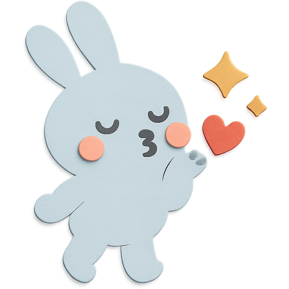 Change the bunny's color to pastel blue, keep it full-body, blowing a kiss with sparkles emoji