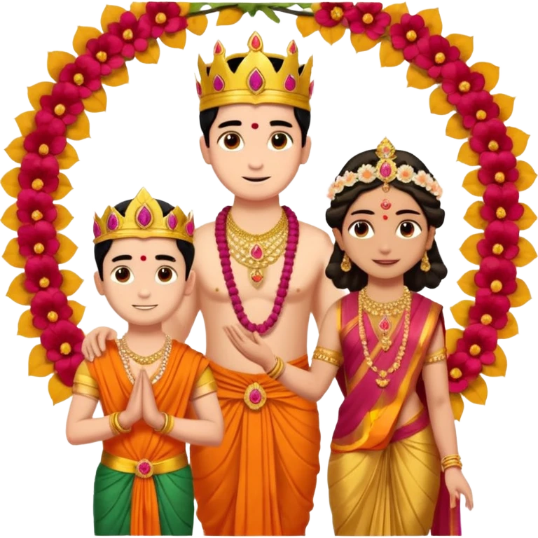 Brahmin boy is thanking to the bharatanatyam dancer. Only the girl is in lordess padmavati with golden crown and giant flower garland on her neck. The boy is a normal helper. The girl is fat and tall the boy is small. emoji
