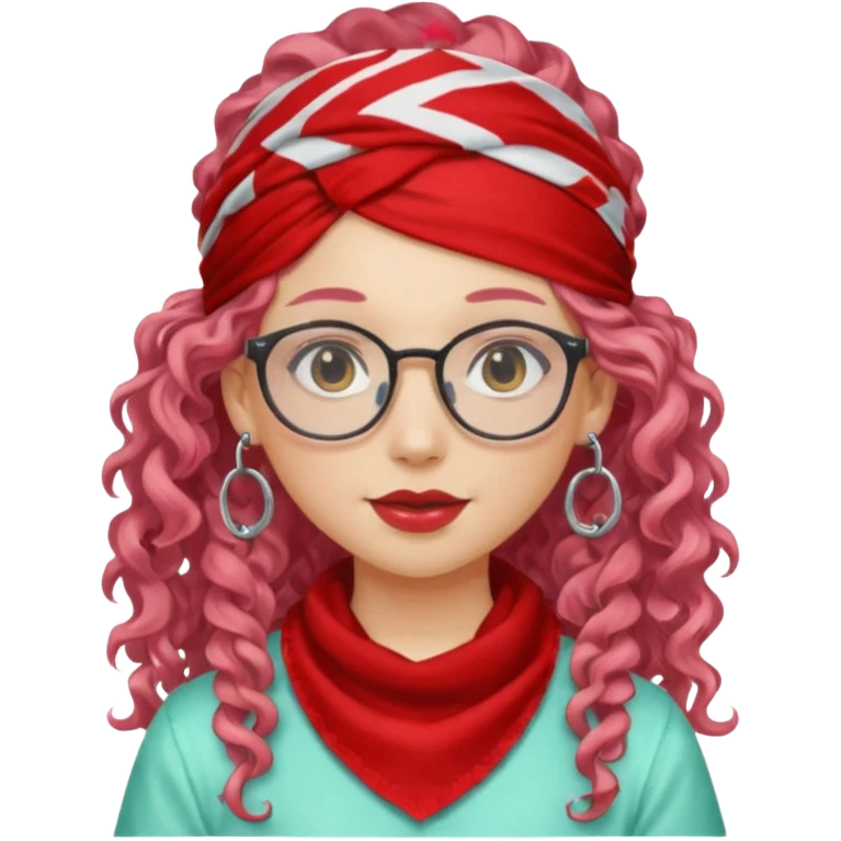 girl with long curly peppermint hair and single-color bandana and glassess and earring emoji