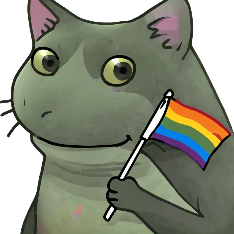 cat holding a lesbian pride flag emoji