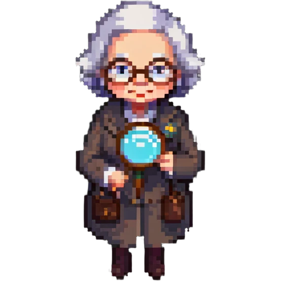 pixel art grandmother detective with a magnifying glass emoji