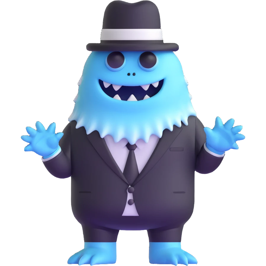 ice monster in a black and white suit and hat emoji