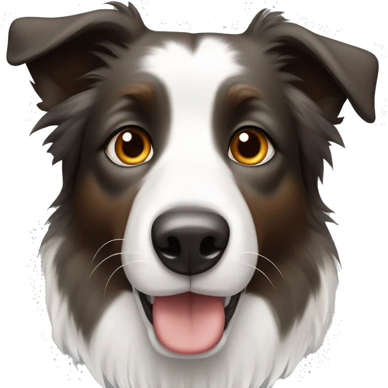 A border collie dog with grey and white fur and brown eyes straight ears  emoji