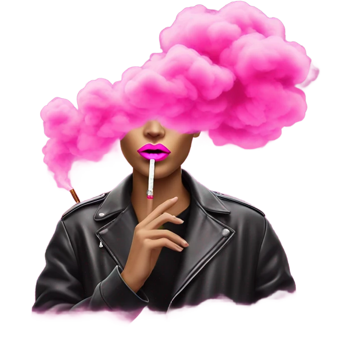 Neon pink lips are blowing smoke, and a cigarette is in her mouth emoji