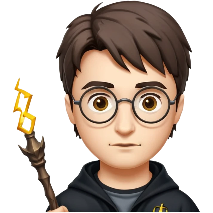 Harry Potter with glasses, lightning scar, and wand emoji