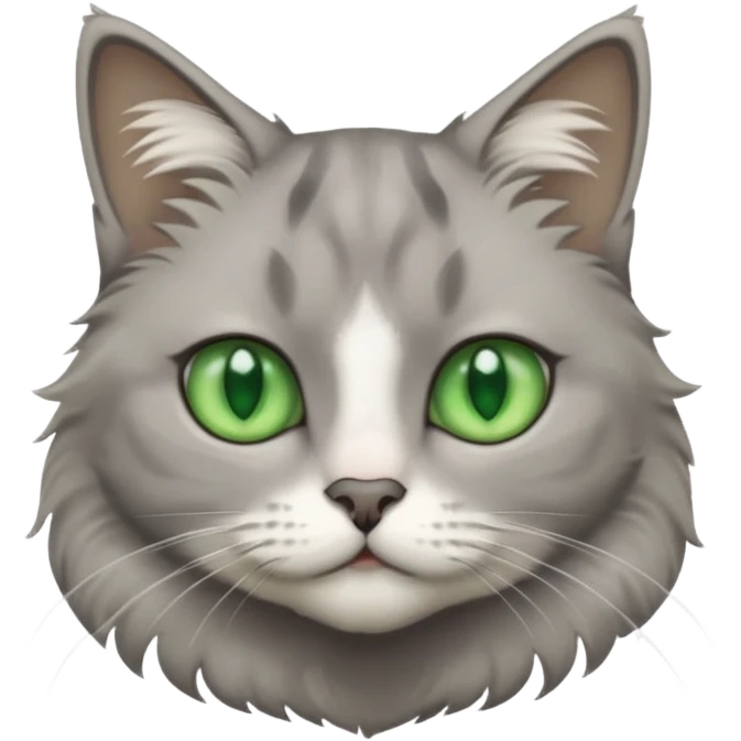 grey cat with green eyes and white stain below the neck emoji