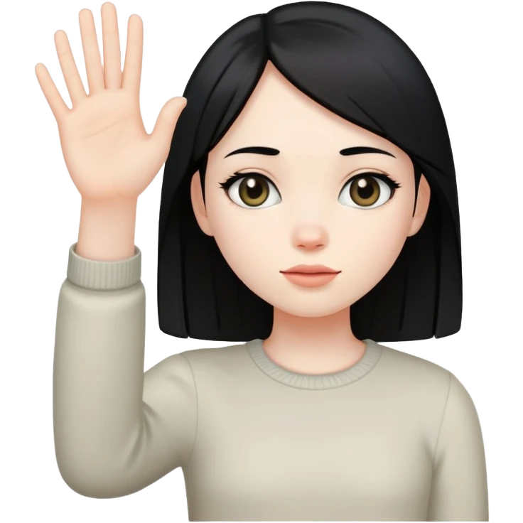 girl with straight black hair holding hand up slightly tilted emoji