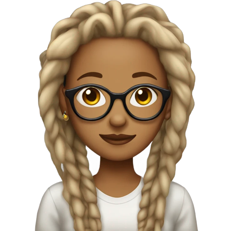 Tan girl with glasses and and dread locs hairstyle with ear piercings emoji