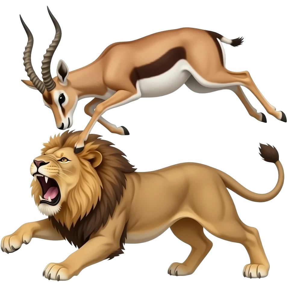 A lioness attacks a huge jumping gazelle. emoji