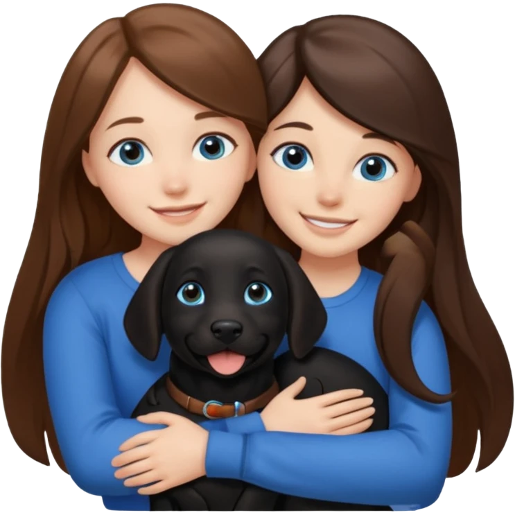girl with brwon long hair and blyue eyes huggibg a black lab emoji