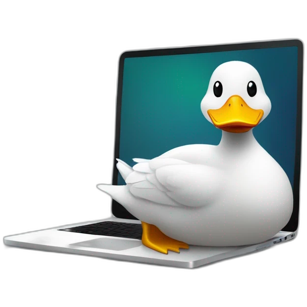 quite duck works at computer science and setring on laptop emoji