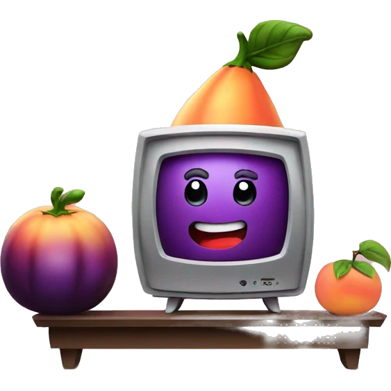 eggplant watching TV with a peach emoji