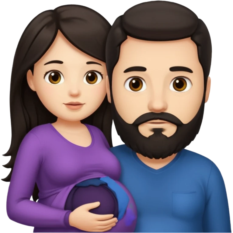 Una mujer embarazada y un hombre con barba ambos cabello oscuro  emoji