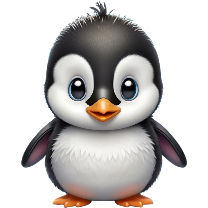 Cinematic Comical Baby Penguin Portrait Emoji, Head tilted dramatically with an exaggeratedly shocked expression, featuring delightfully fluffy plumage with wide, comically expressive eyes full of humorous disbelief, Simplified yet hilariously expressive features, highly detailed, glowing with a slightly sassy polar glow, high shine, dramatic yet playful, stylized with an air of cheeky innocence, soft glowing outline, capturing the essence of a meme-worthy baby penguin that seems ready to side-eye its way into viral fame! emoji