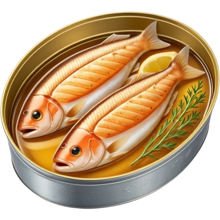 oval metal tin slightly open revealing firm light brown fish fillets packed in oil with soft sheen and visible grain shallow can with rolled edge typical of preserved fish packaging no fork herbs or label just opened tin and fish soft lighting subtle shadows emoji scale emoji