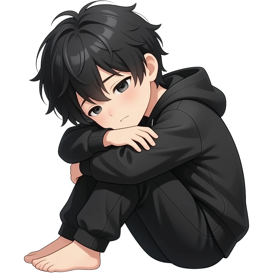 lonely anime boy in black clothes curled up emoji