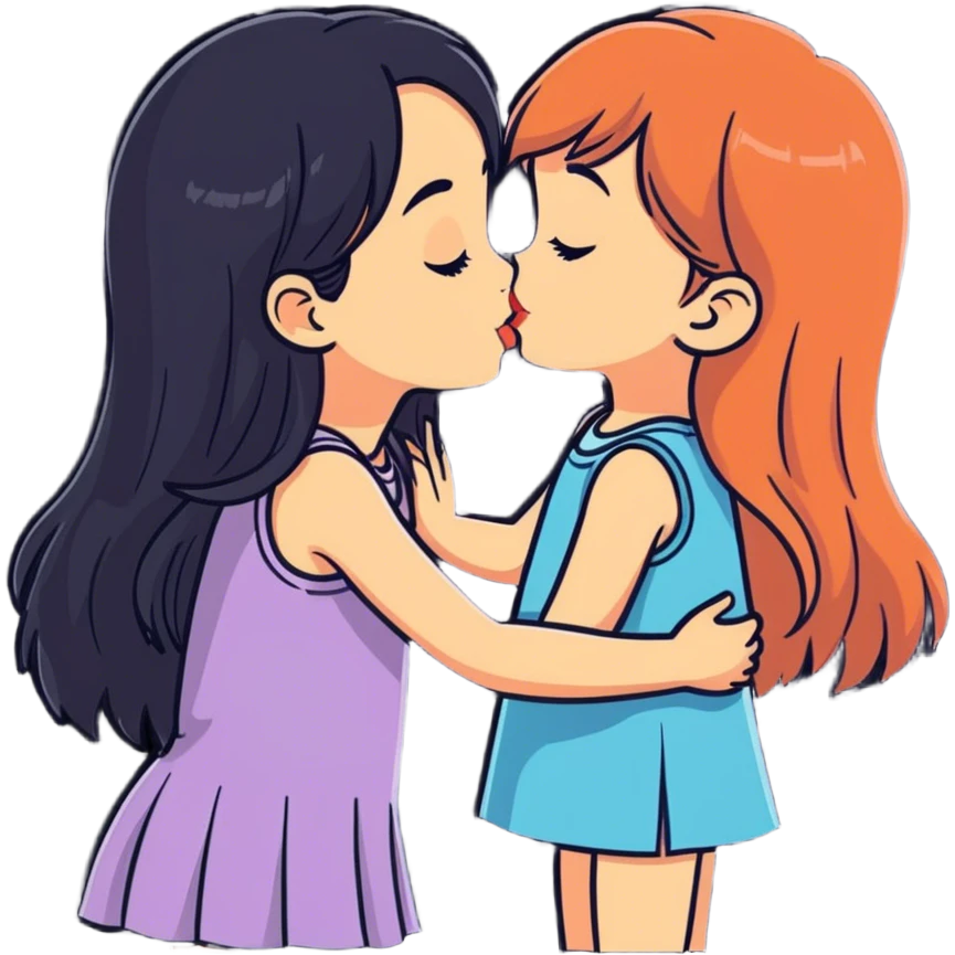 Tall girl kissing a short girl emoji