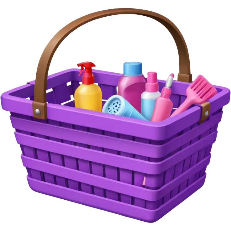 سلة تنظيف خشبية  بأغراض الوانها بنفسجي و وردي emoji