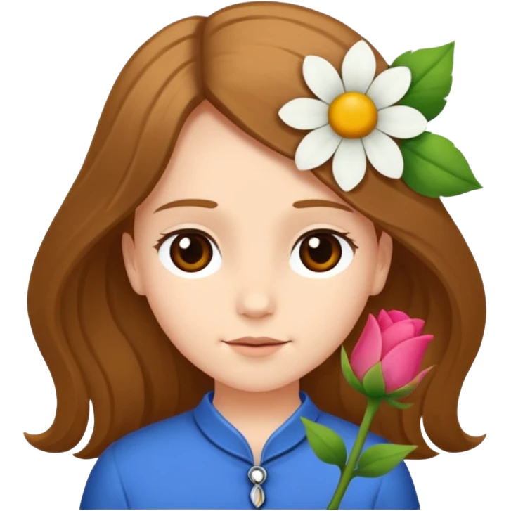 Ein braunhaariges Mädchen (glatte Haare ) mit einen Blume hinter dem ohr lange haare zur Seite kuckend  emoji