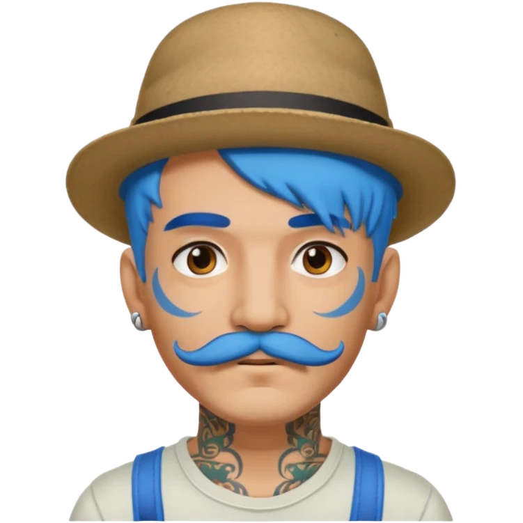 blue haired man and face tattoos and hat and mustache emoji