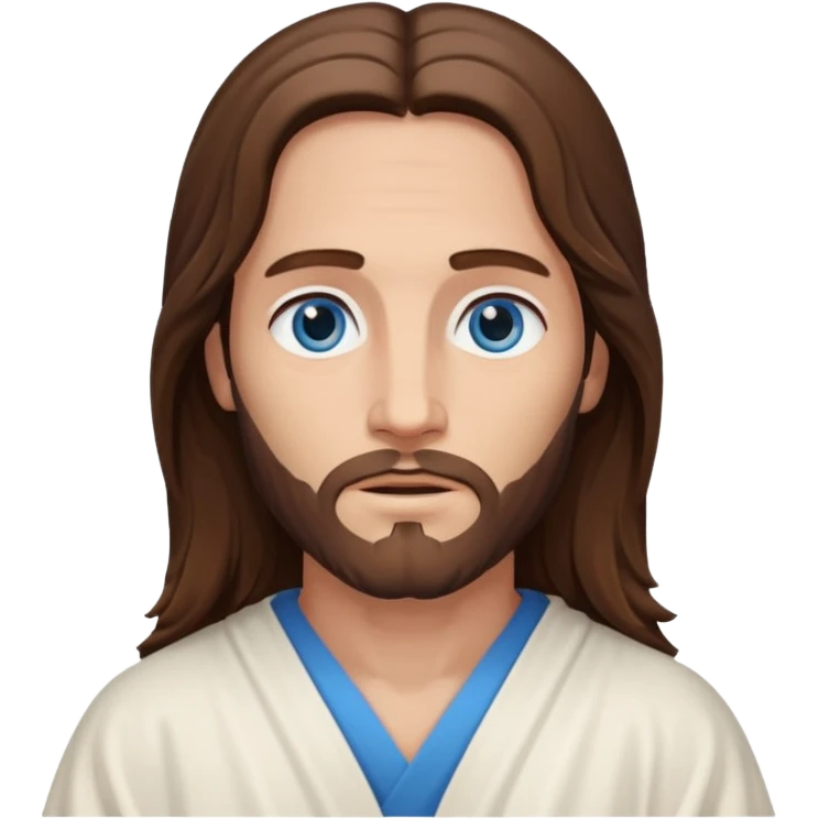 Jesus Christ with Blue eyes, brown long hair, white outfit emoji