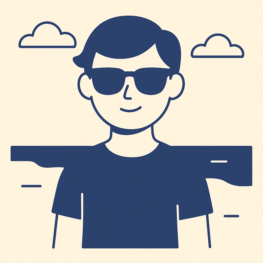 persona en una playa con gafas de sol, icono minimalista, líneas limpias, fondo simple emoji