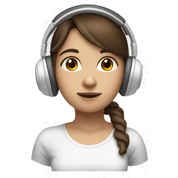 Girl with brown hair brown eyes and white gaming headset on emoji