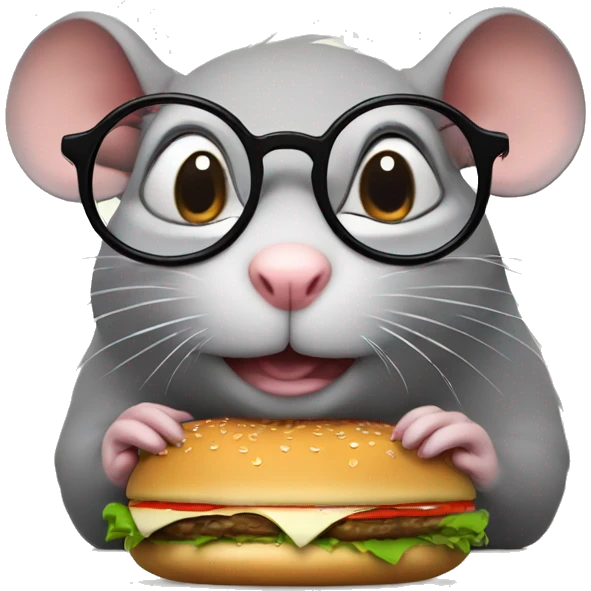 Fat Rat with glasses eating a burger emoji