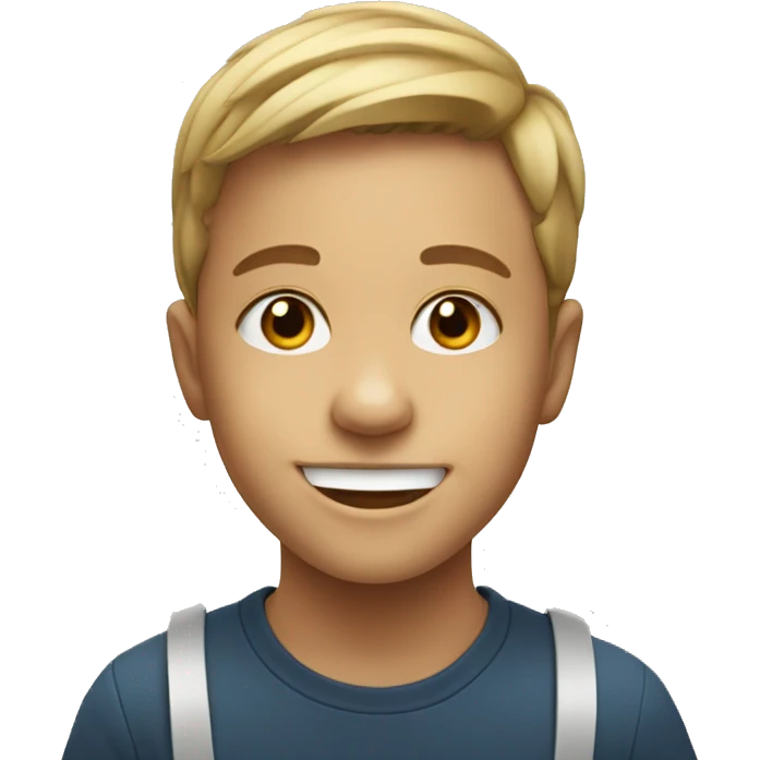 smiling boy indoors portrait with nasal spray emoji