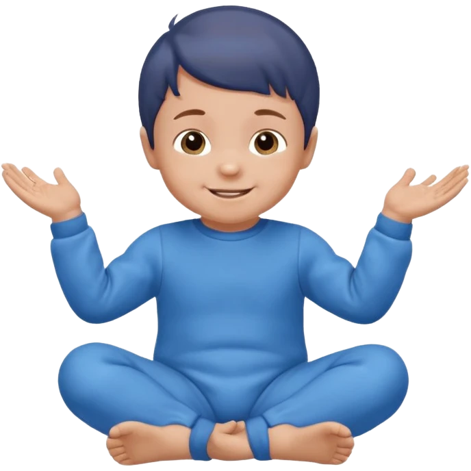 A smiling baby boy with brown hair, sitting down, moving its arms and hands. emoji